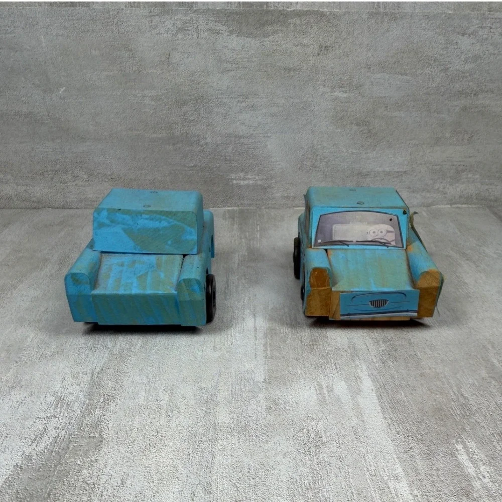 Handmade Wooden Toy Cars Blue Rustic Personalized Kayla Jake Minion Set of 2